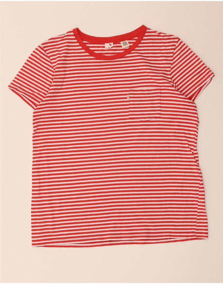 Levi's Dame T-Shirt Top UK 14 Medium Rød Nålestribet Bomuld