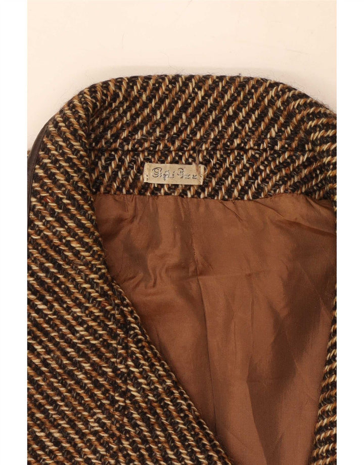 Vintage Dame 2-knaps Longline Blazer Jacket UK 14 Medium Brown Pinstripe