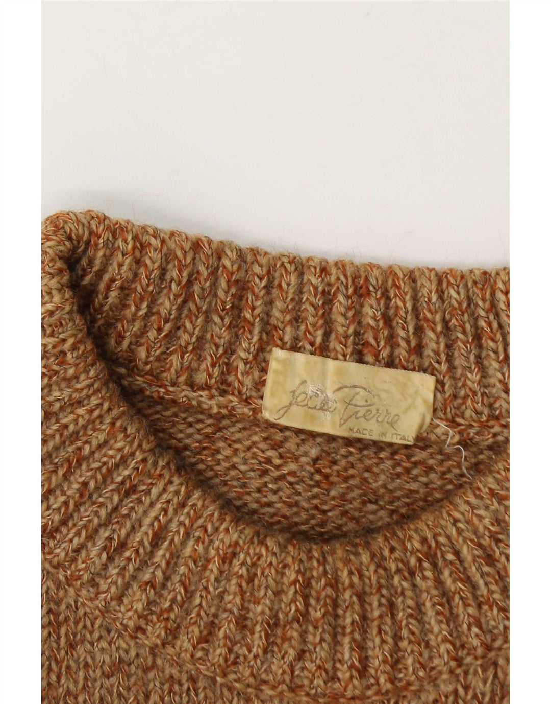 Vintage herre rund hals sweater stor beige flækket