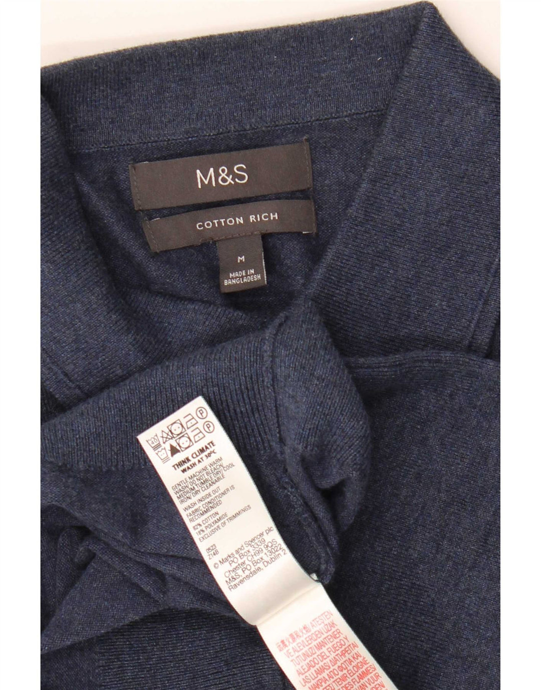 Marks & Spencer Herre Polo Neck Jumper Sweater Medium Marineblå Bomuld