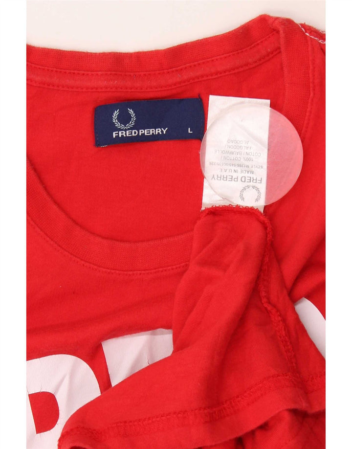Fred Perry Herre grafisk T-shirt Top Stor rød bomuld