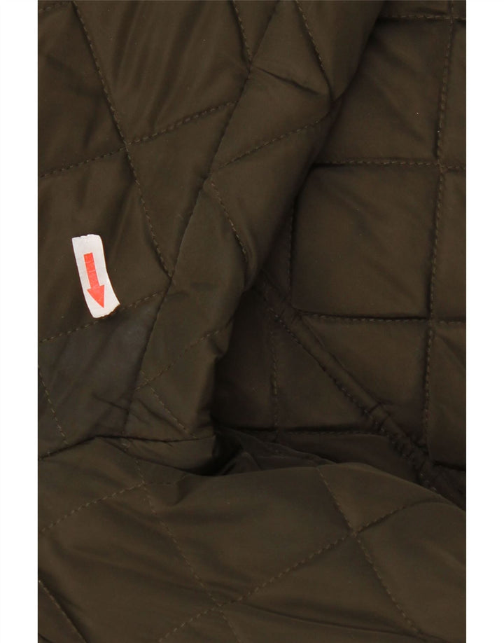 Dkny Dame Hætte Quiltet Overfrakke UK 16 Stor Khaki Polyester