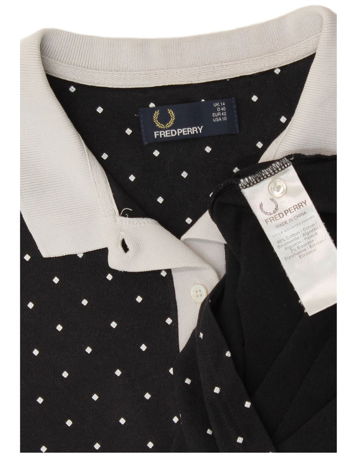 Fred Perry Dame Polo Shirt UK 14 Stor sort plettet bomuld