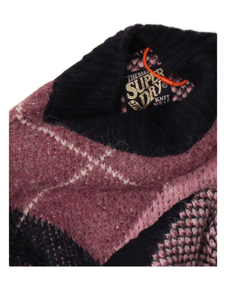 Superdry Dame Turtle Neck Sweater UK 10 Small Pink Argyle/Diamond