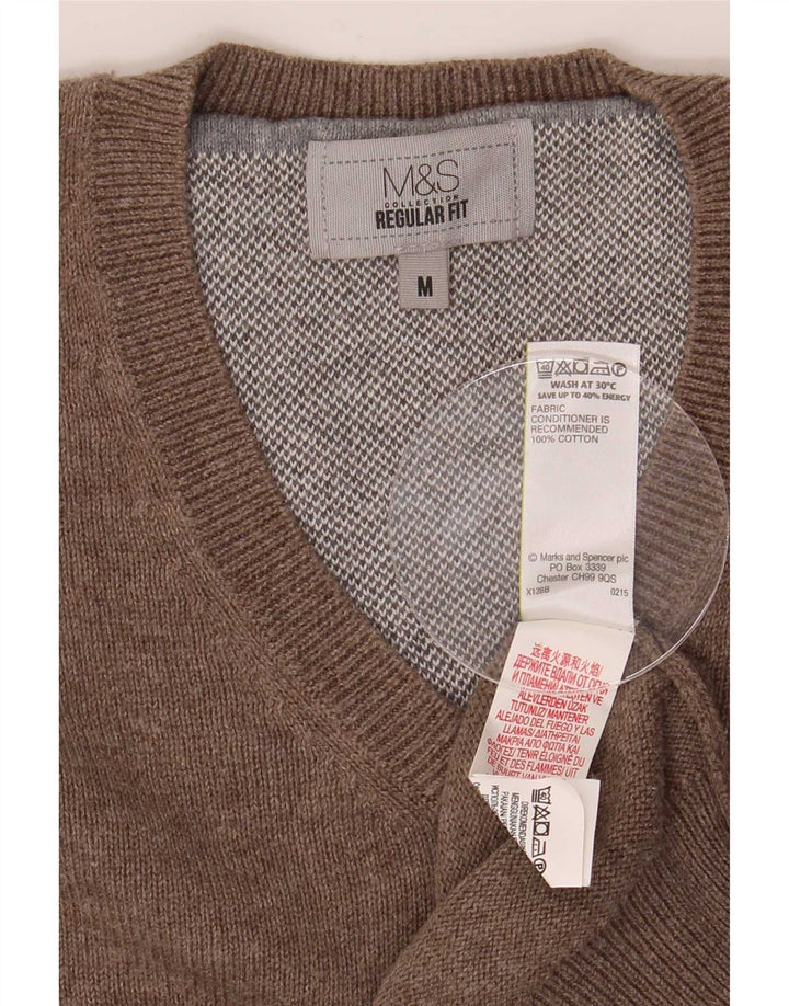 Marks & Spencer Herre Regular Fit V-hals sweater Medium brun bomuld