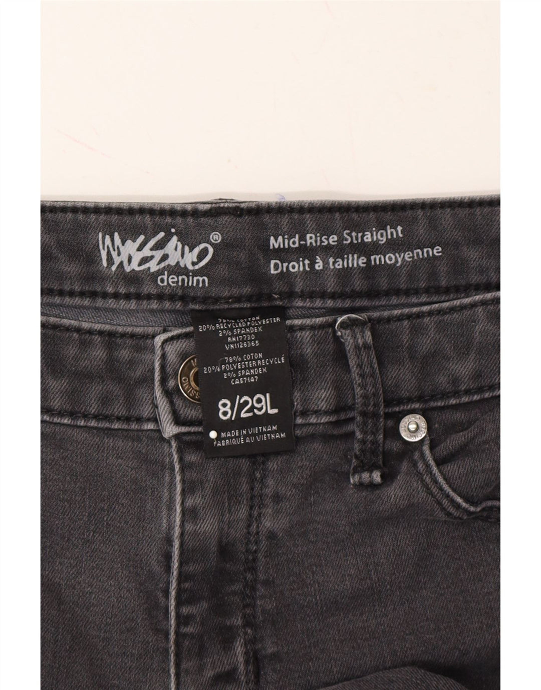 MOSSIMO Womens Mid Rise Straight Jeans US 8 Medium W32 L29 Grey Cotton Vintage Mossimo and Second-Hand Mossimo from Messina Hembry 