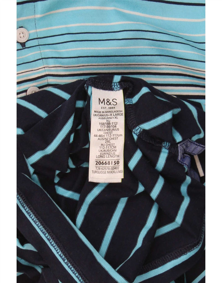 Marks & Spencer herre poloshirt XL blå stribet bomuld