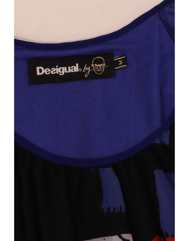 Desigual Kvinder grafisk 3/4-ærmet Kaftan-kjole UK 14 Medium Blue Patchwork