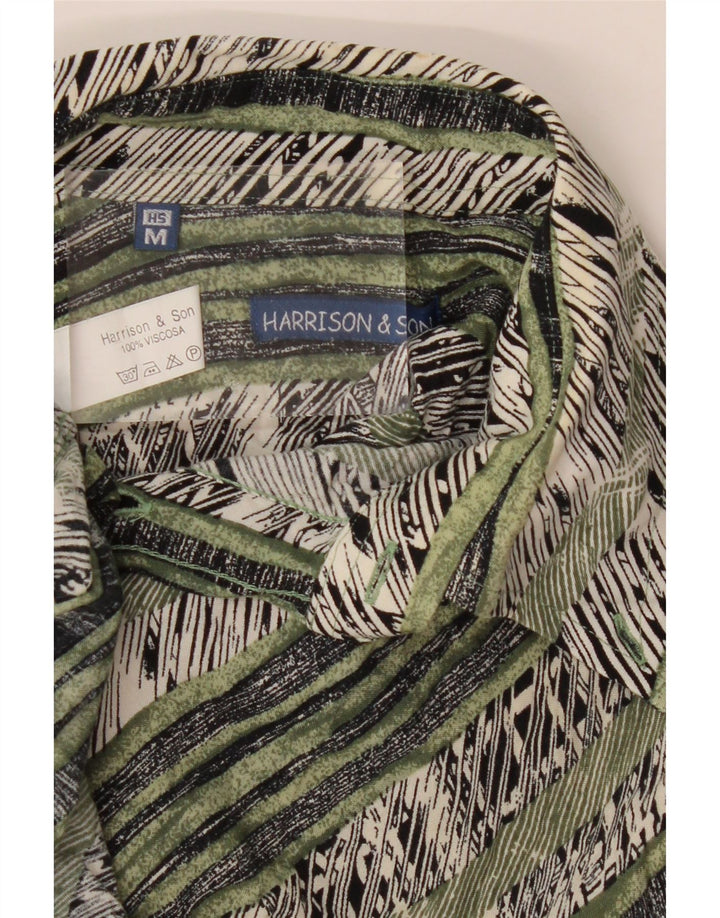 VINTAGE Mens Short Sleeve Shirt Medium Green Striped Viscose Vintage Vintage and Second-Hand Vintage from Messina Hembry 