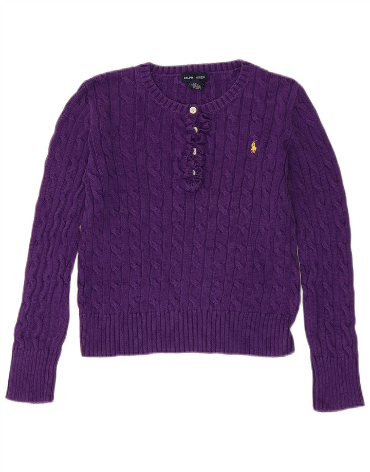 Ralph Lauren Piger Button Neck Jumper Sweater 12-13 År Stor Lilla