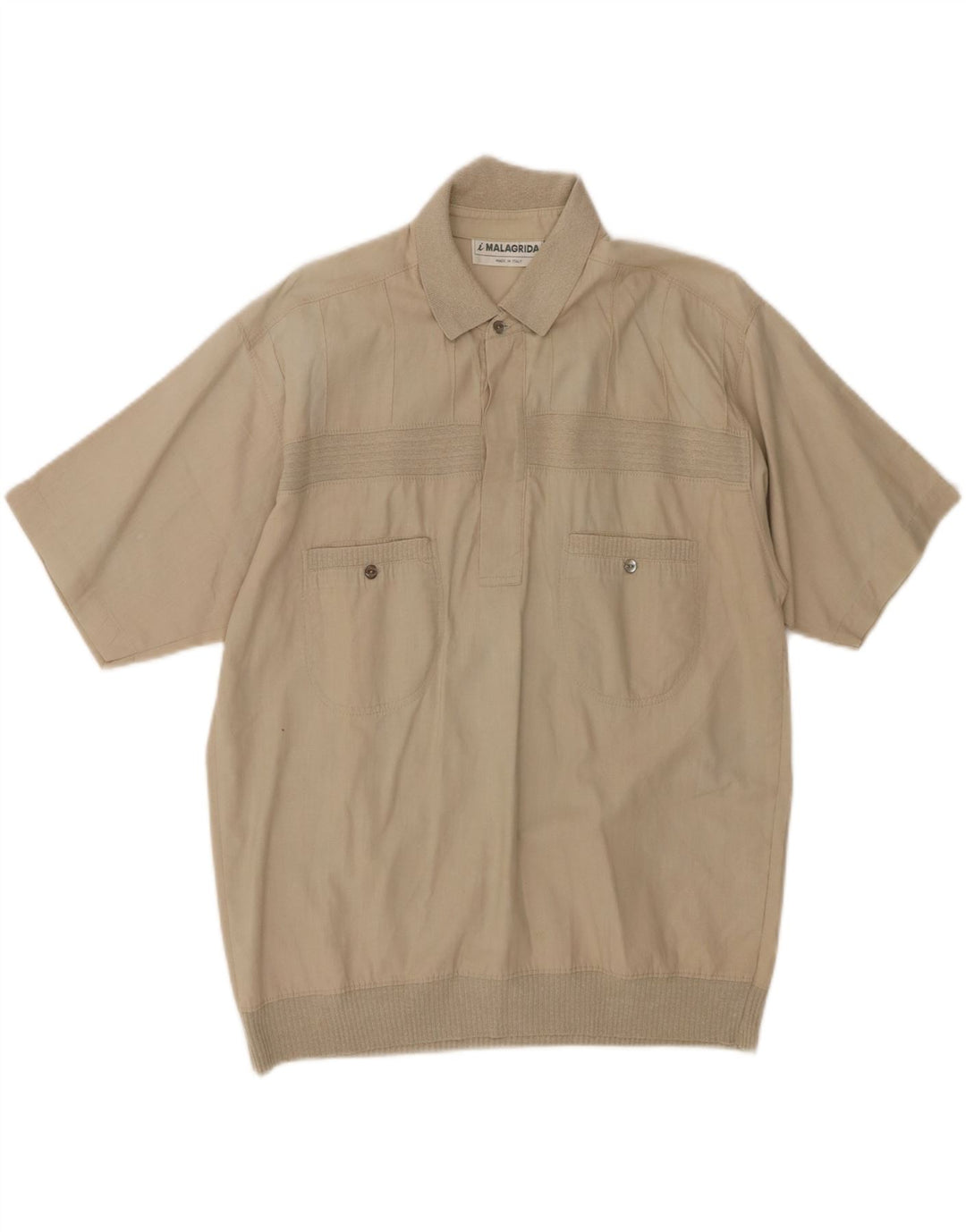 MALAGRIDA Mens Short Sleeve Pullover Shirt Large Beige Vintage Malagrida and Second-Hand Malagrida from Messina Hembry 