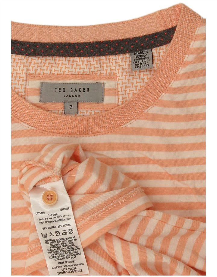 Ted Baker Herre T-Shirt Top Størrelse 3 Medium Orange Stribet Bomuld