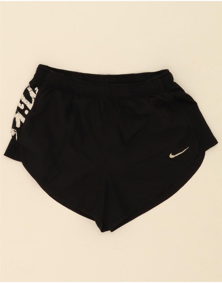 NIKE Womens Dri Fit Graphic Sport Shorts UK 12 Medium  Black Polyester Vintage Nike and Second-Hand Nike from Messina Hembry 