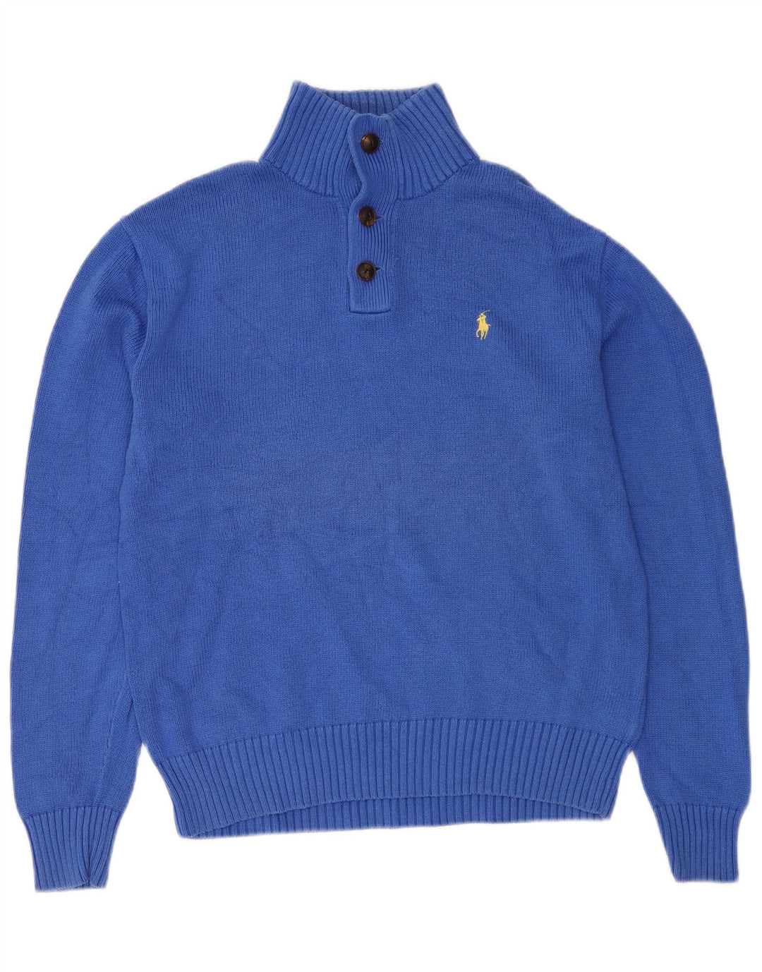 POLO RALPH LAUREN Herre Button Neck Jumper Sweater Medium Blue Bomuld