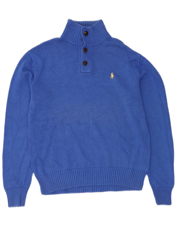 POLO RALPH LAUREN Herre Button Neck Jumper Sweater Medium Blue Bomuld