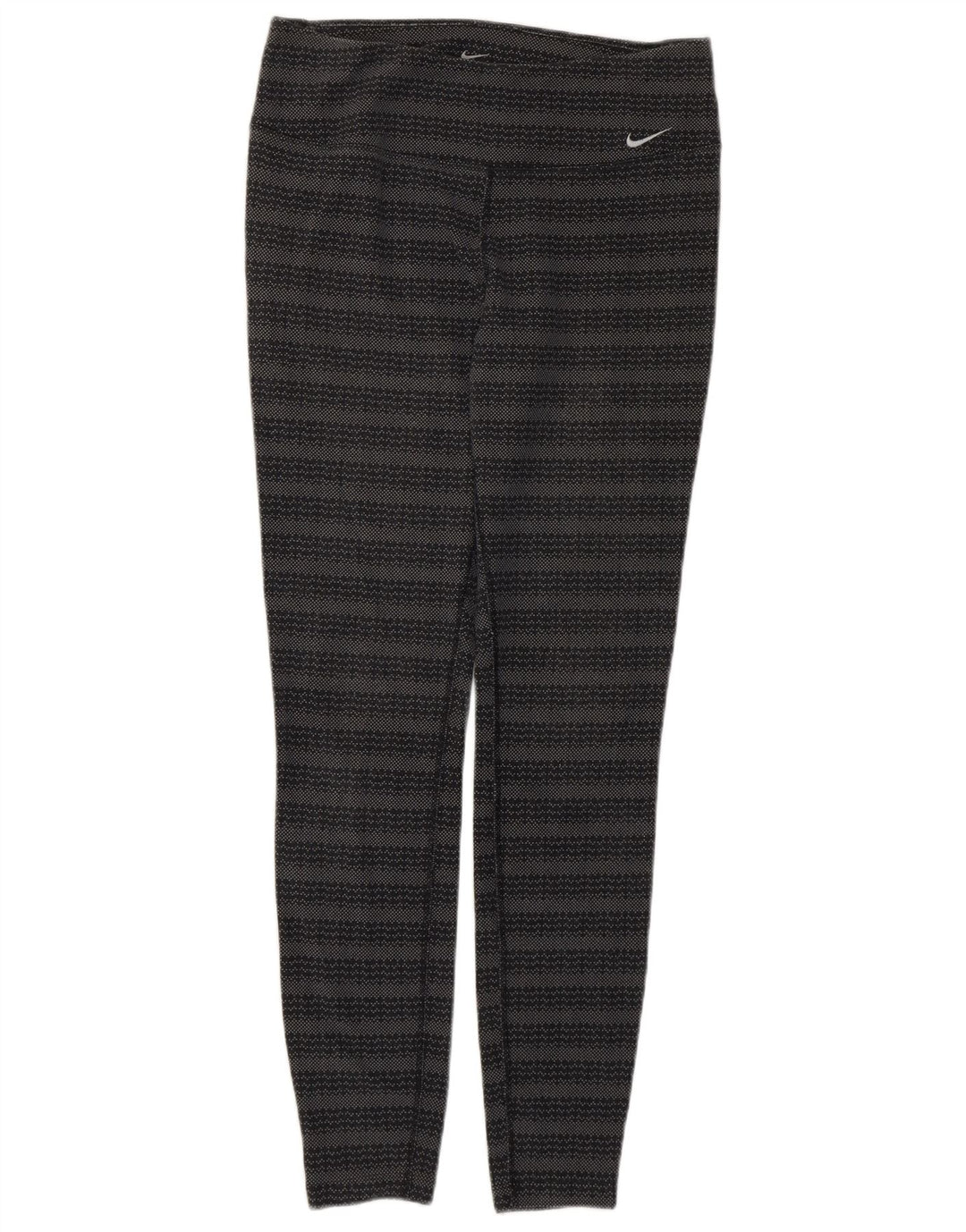 Nike Dame Dri Fit Leggings UK 12 Medium Grå Geometrisk Bomuld
