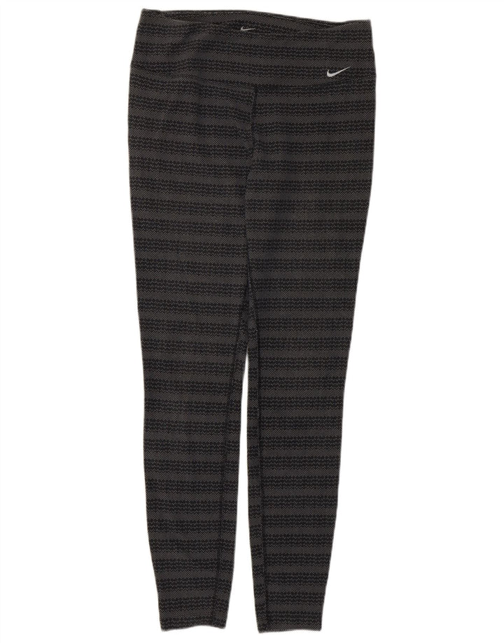 Nike Dame Dri Fit Leggings UK 12 Medium Grå Geometrisk Bomuld