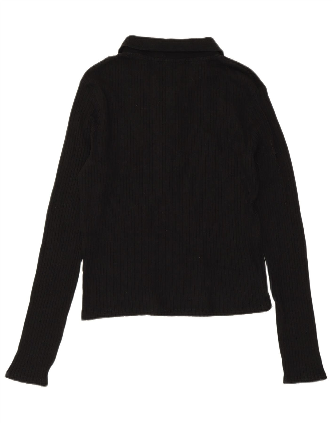 ZARA Dame Crop Langærmet Polo Shirt UK 14 Stor Sort Bomuld