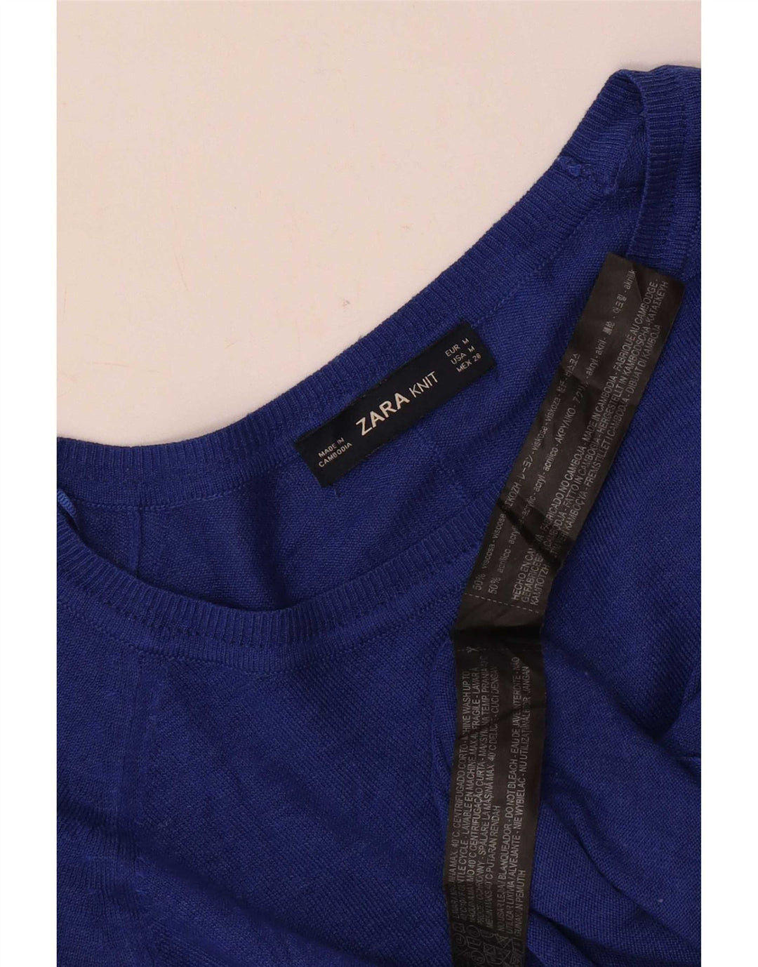 Zara Dame Boat Neck Jumper Sweater UK 14 Medium Blue Viscose