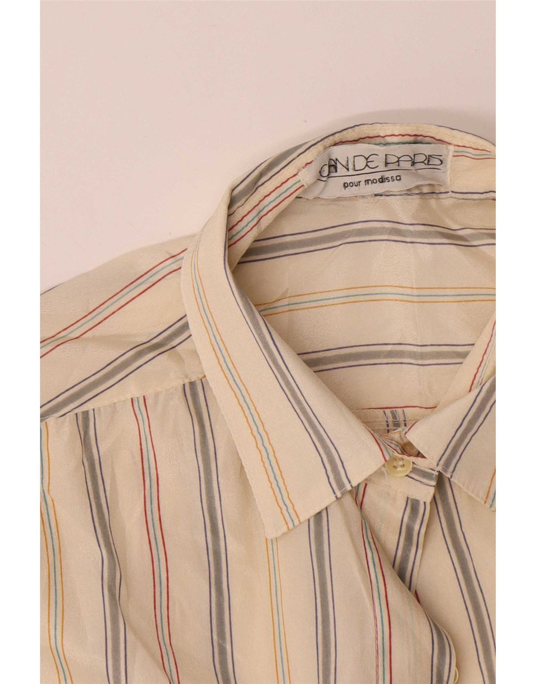 Vintage oversized skjortebluse til kvinder EU 40 Medium beige stribet polyester