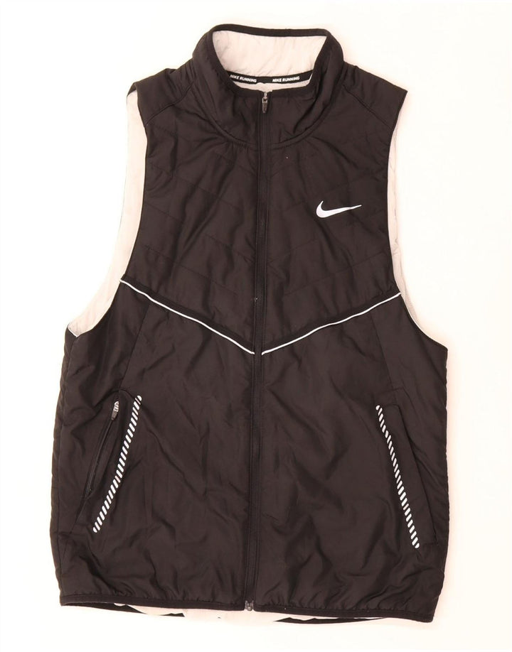 Nike Dame Therma-Fit grafisk polstret Gilet UK 10 Lille sort polyester