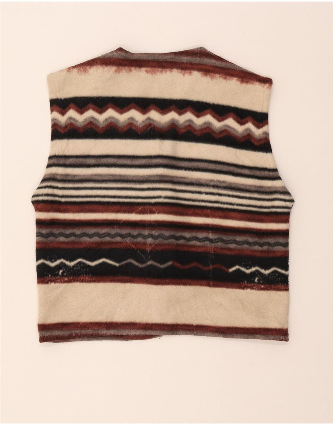 VINTAGE Dame Duffle Fleece Gilet UK 14 Medium Flerfarvet Stribet