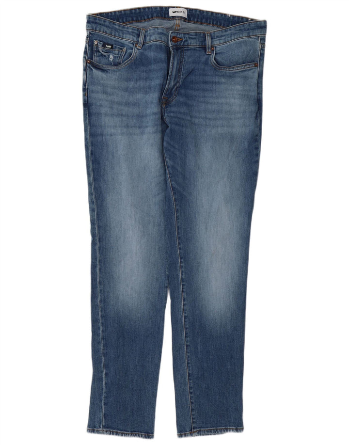 Gas Herre Distressed Slim Jeans W38 L32 Blå Bomuld