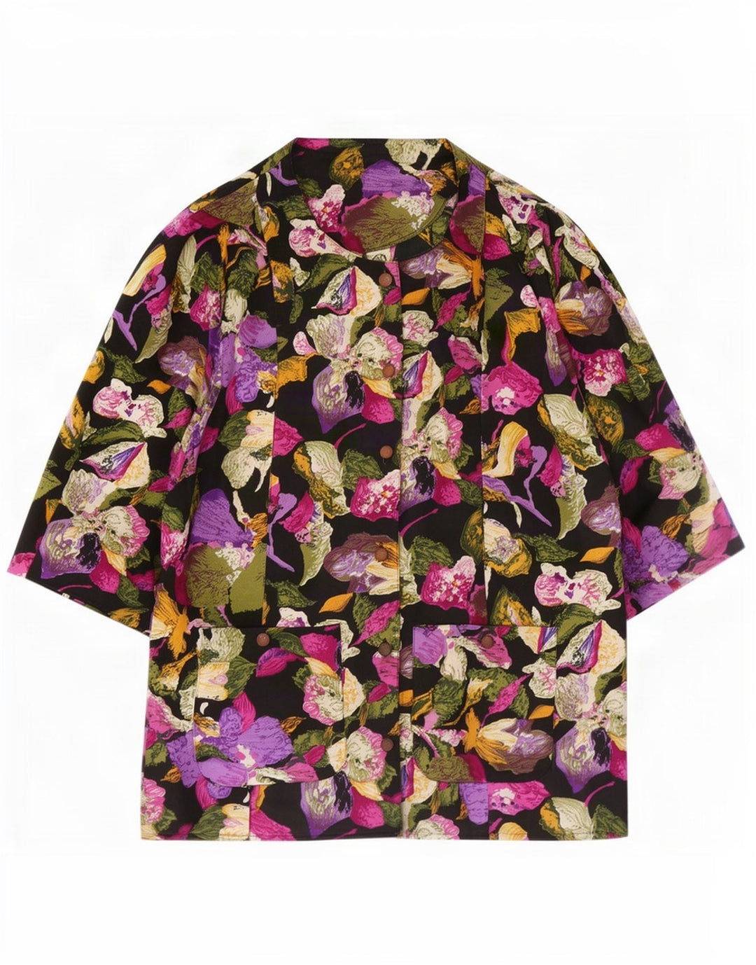 C&A skjortebluse med 3/4 ærmer til kvinder EU 46 XL flerfarvet blomsterpolyester