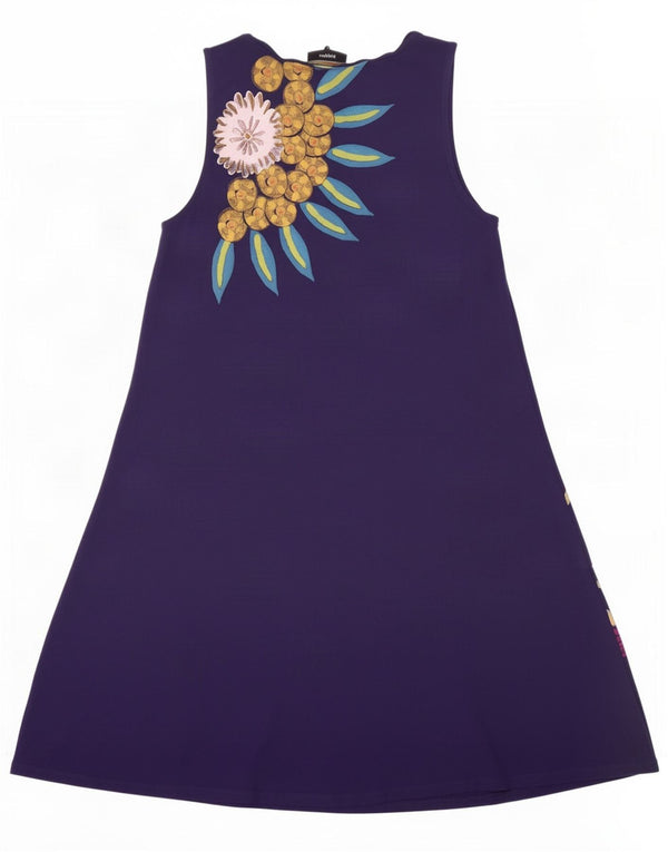 Desigual Dame Ærmeløs A-Line Kjole UK 10 Small Navy Blue Floral