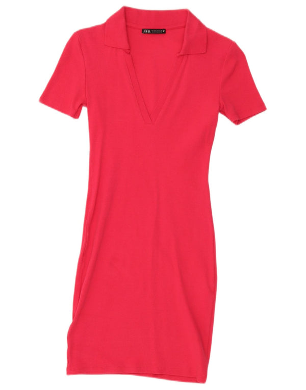 Zara Womens Polo Dress UK 8 Small Pink Bomuld