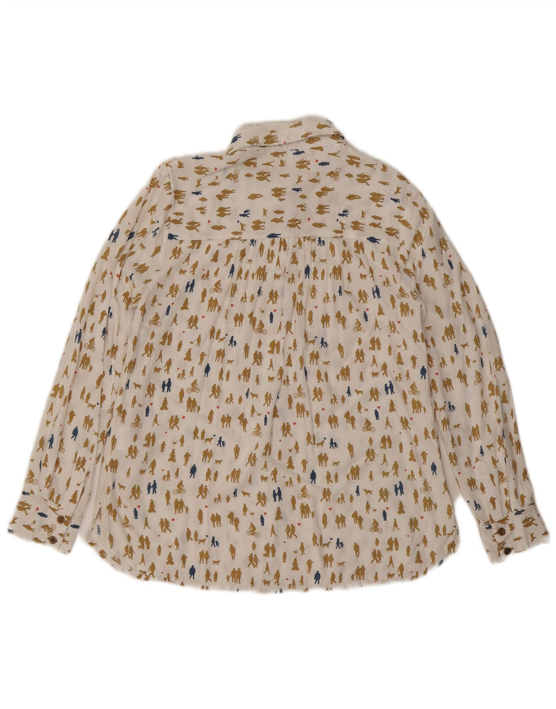 White Stuff Dame abstrakt mønster skjorte bluse UK 8 Small Off White