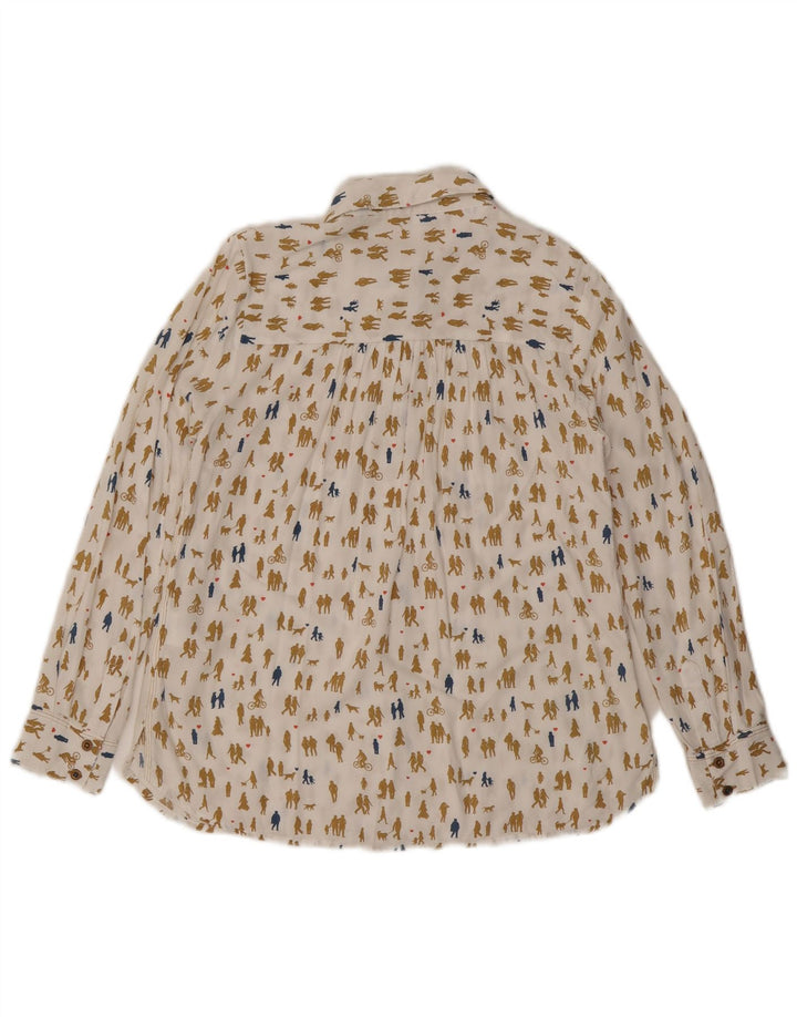 White Stuff Dame abstrakt mønster skjorte bluse UK 8 Small Off White