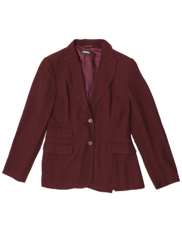 Benetton Dame 2 Button Blazer Jacket IT 42 Medium Burgundy Viscose
