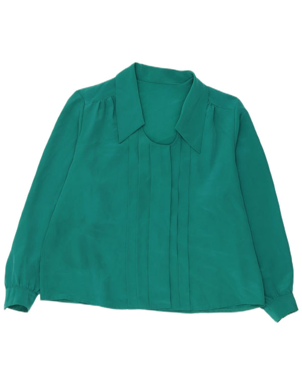 Vintage Dame Langærmet Skjorte Bluse UK 18 XL Grøn Polyester