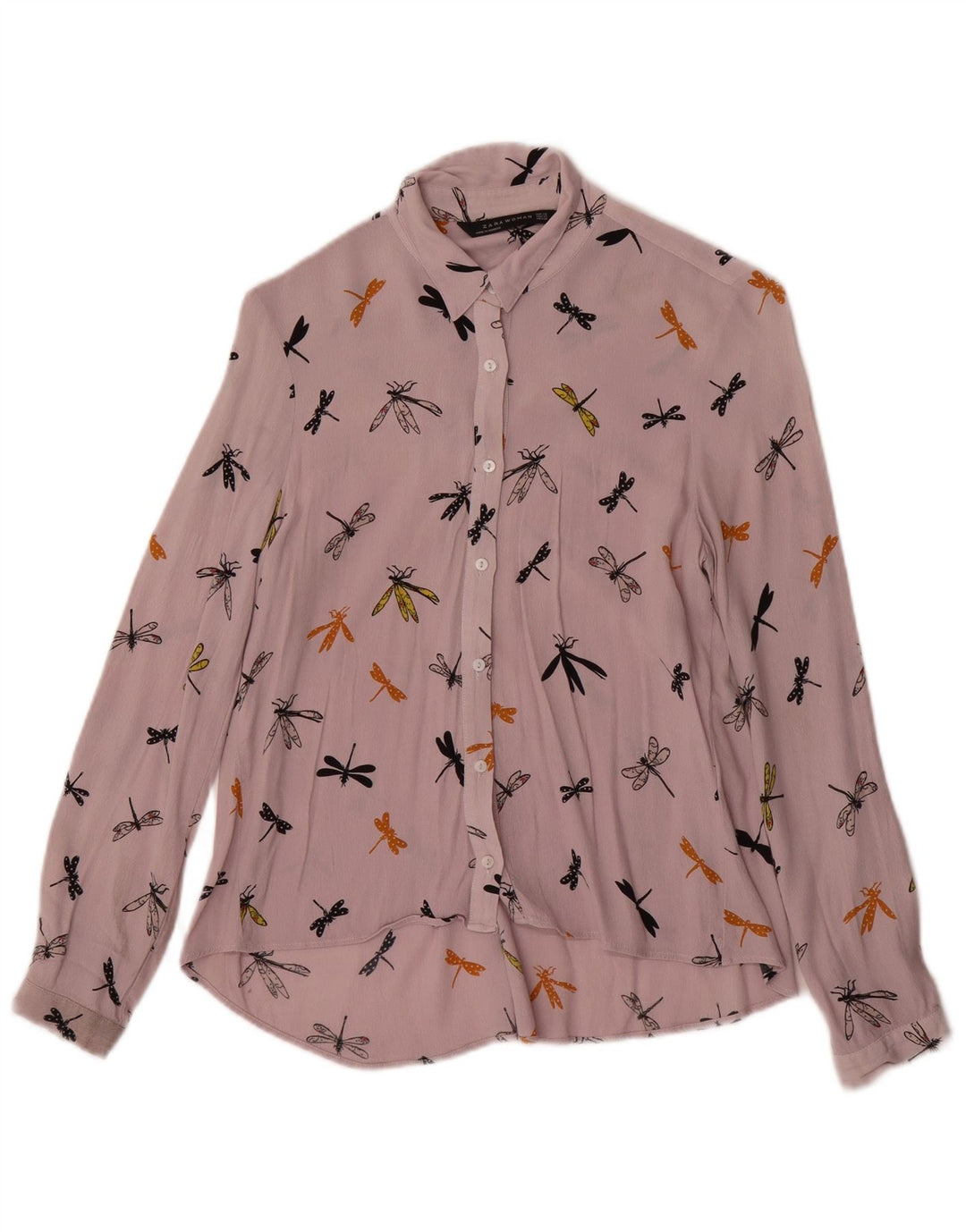 ZARA skjortebluse med abstrakt mønster til kvinder UK 6 XS Lilla