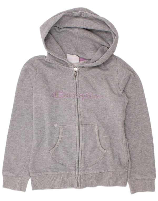 Champion piger grafisk hættetrøje med lynlås 7-8 år Small Grey Flecked