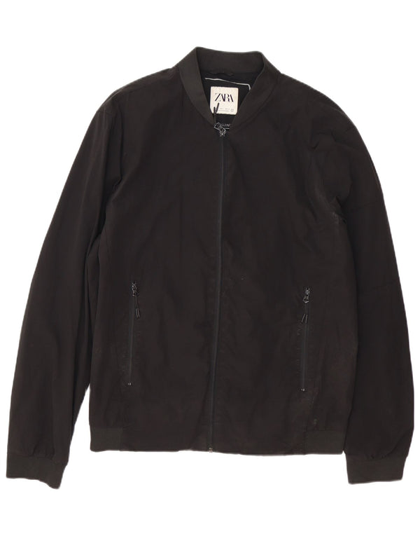 Zara Herre Bomber Jacket UK 40 Stor Sort Nylon