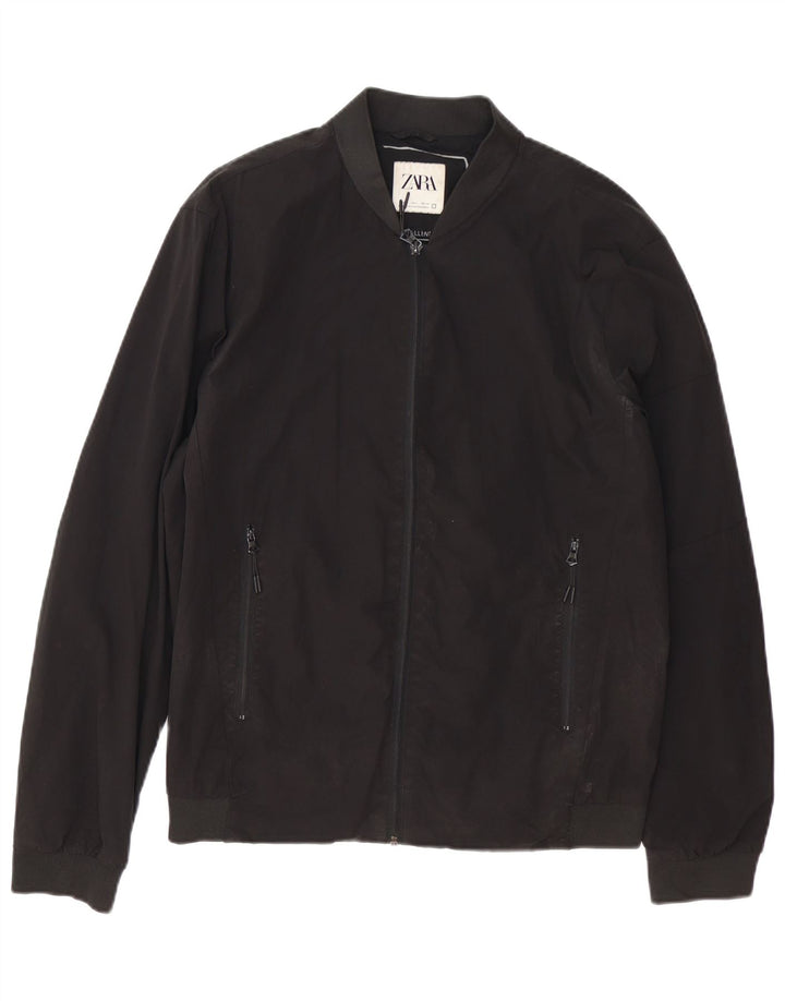 Zara Herre Bomber Jacket UK 40 Stor Sort Nylon