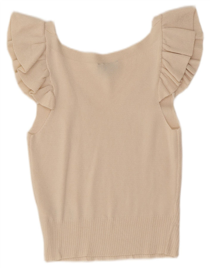 Topshop Dame Crop Bluse Top UK 12 Medium Off White Viscose