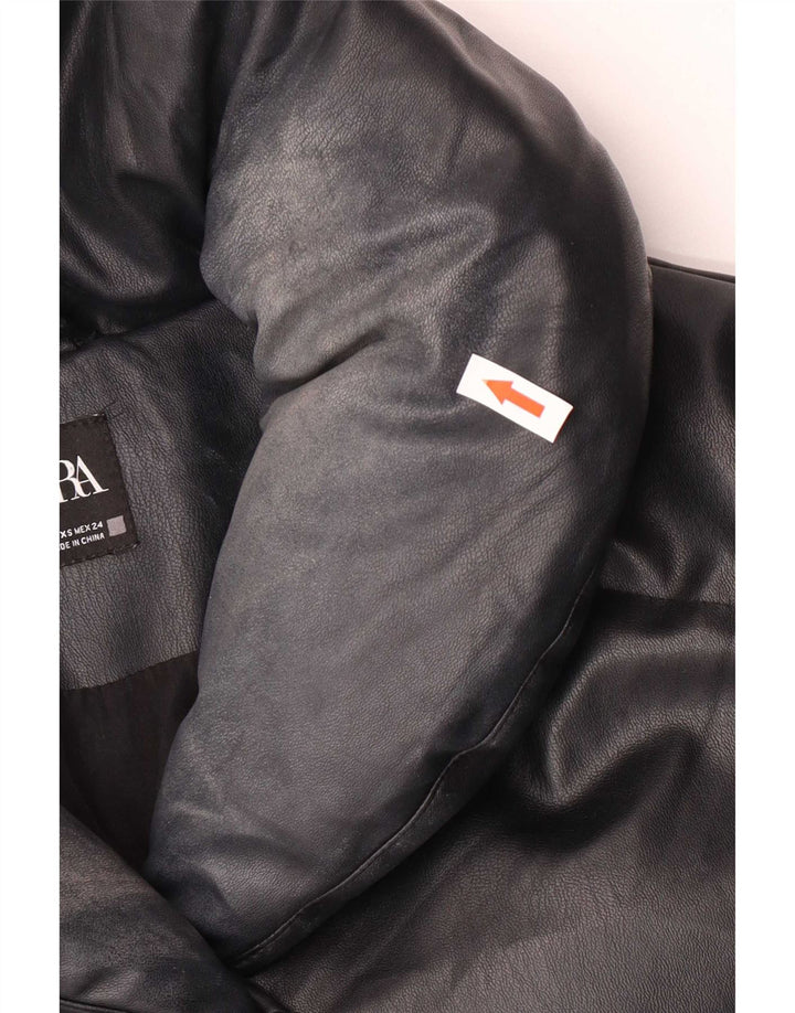 Zara Dame Oversized Polstret imiteret læder jakke UK 6 XS sort polyurethan