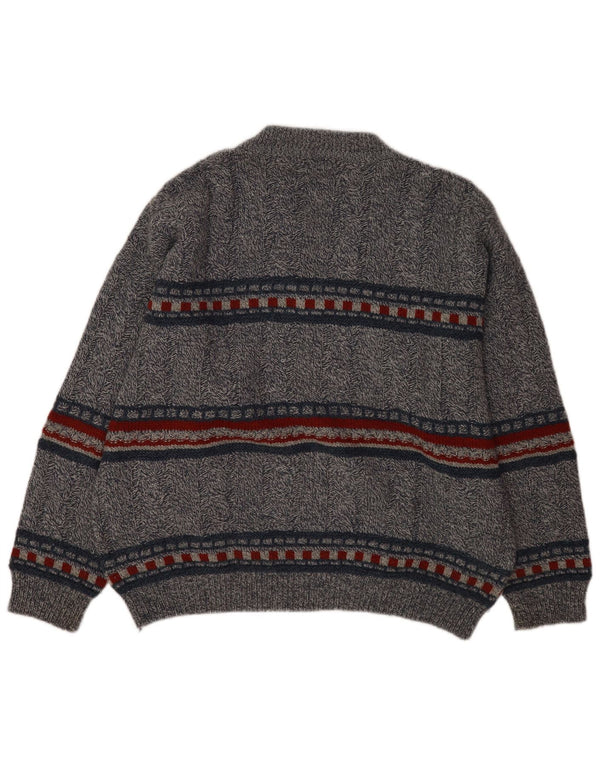 Vintage Mens V-Neck Jumper Sweater XL Navy Blue Striped Wool