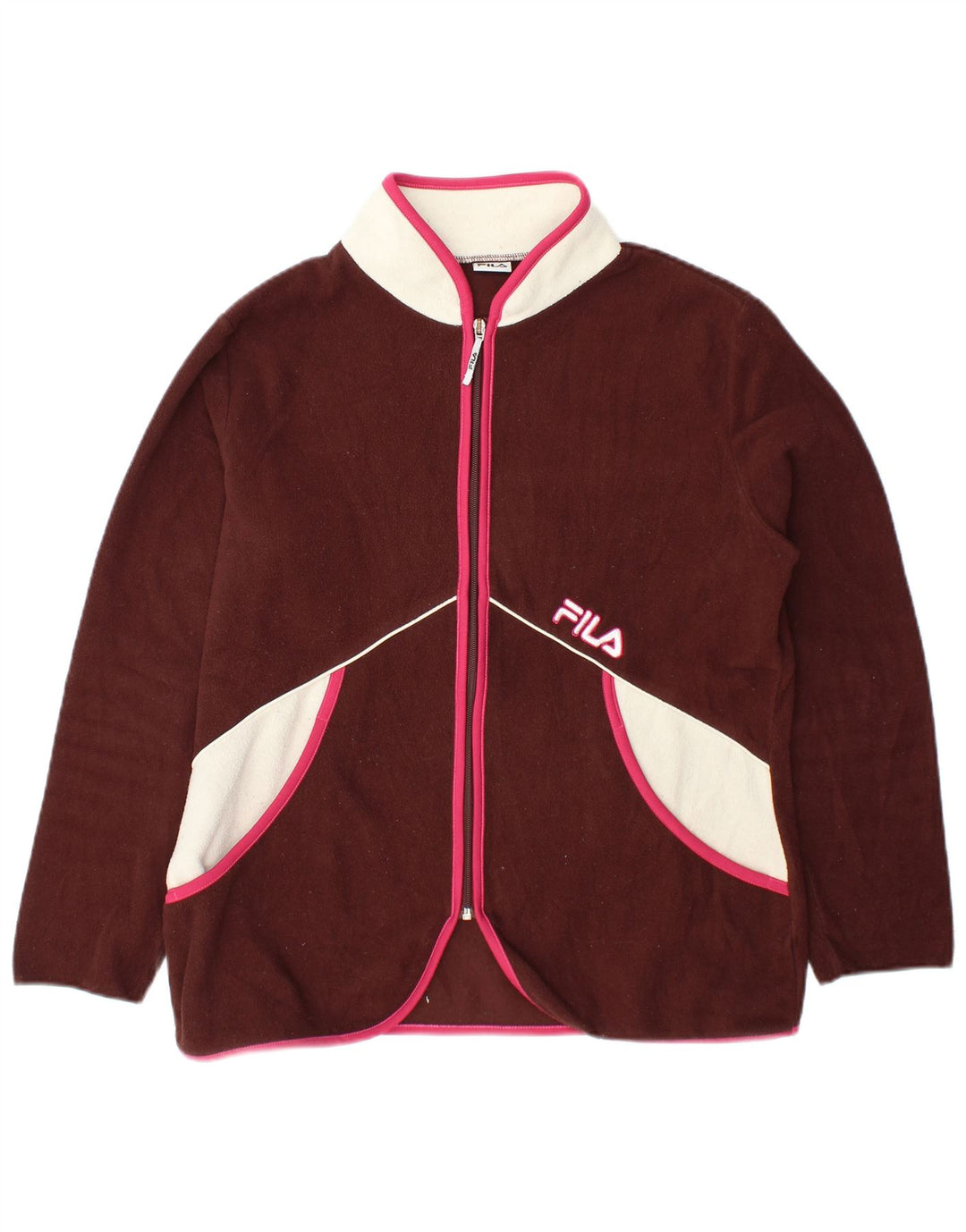 Fila Dame Fleecejakke UK 16 Large Burgundy Colourblock