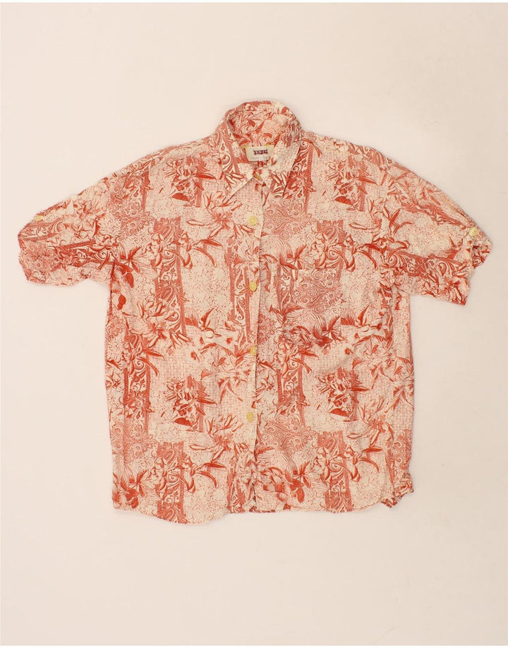 SISLEY Womens Short Sleeve Shirt IT 44 Medium Red Floral Vintage Sisley and Second-Hand Sisley from Messina Hembry 