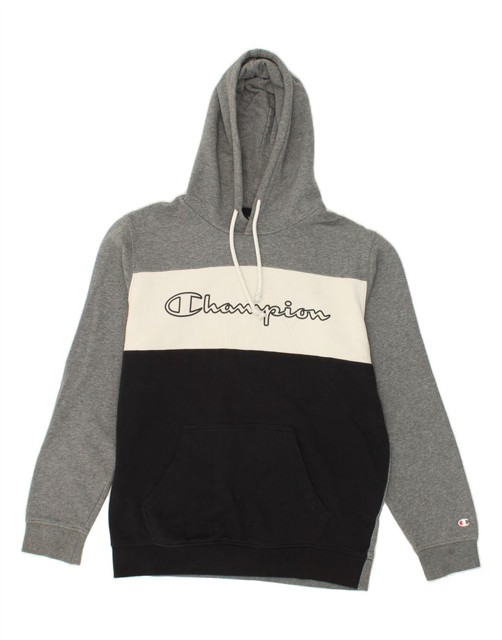 CHAMPION Mens Graphic Hoodie Jumper Medium Grey Colourblock Cotton Vintage Champion and Second-Hand Champion from Messina Hembry 