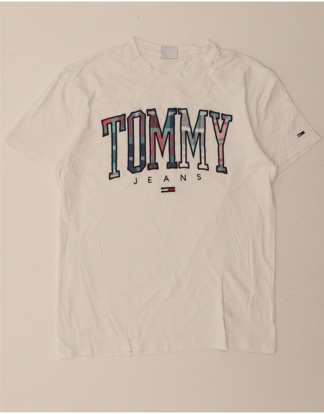 TOMMY HILFIGER Mens Graphic T-Shirt Top Medium White Vintage Tommy Hilfiger and Second-Hand Tommy Hilfiger from Messina Hembry 