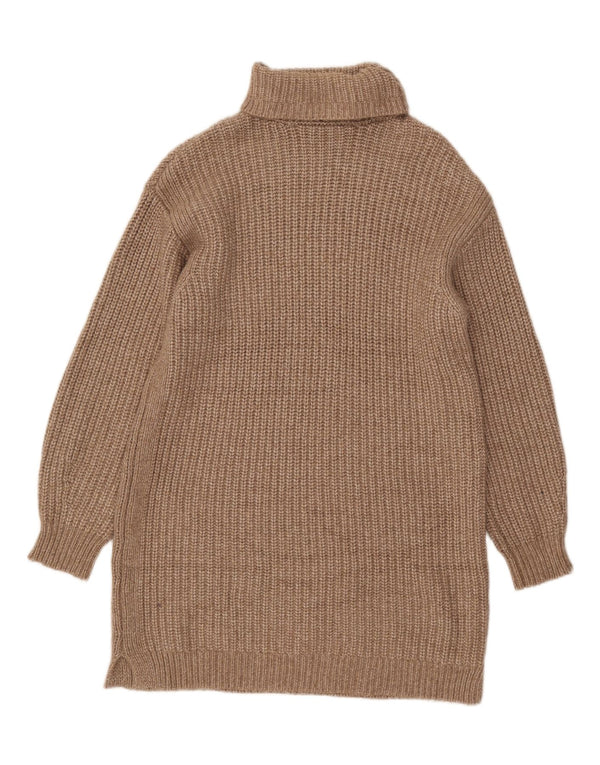 Zara Dame Langærmet Roll Neck Jumper Kjole UK 16 Stor Beige Polyester