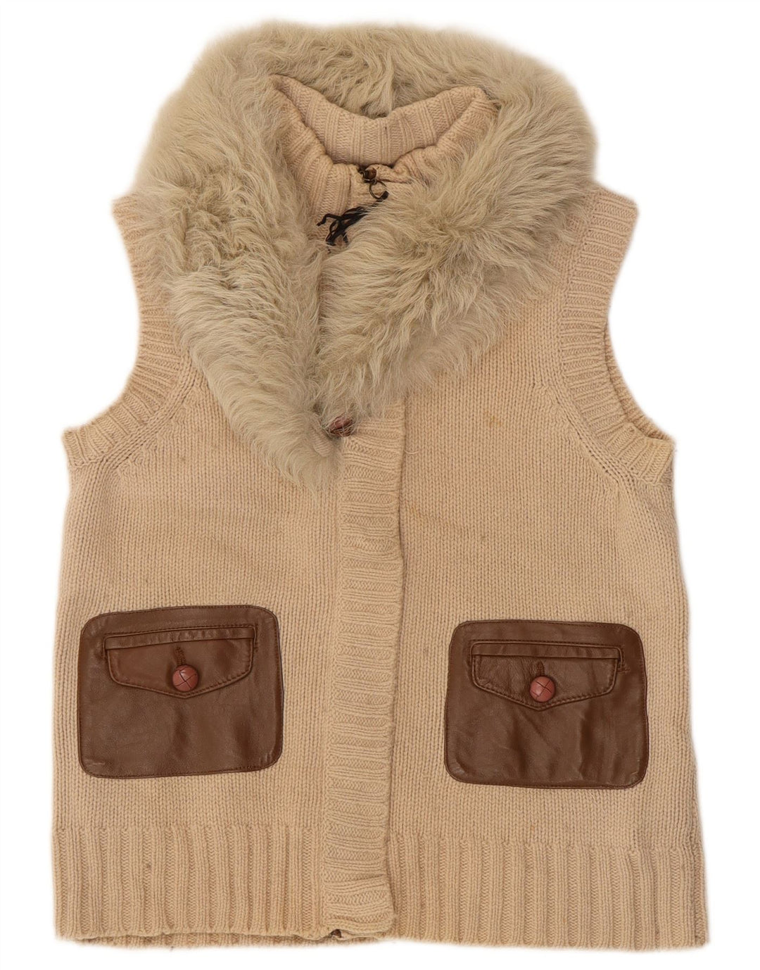 MASSIMO DUTTI Dame ærmeløs cardigan sweater UK 14 Stor Beige Uld