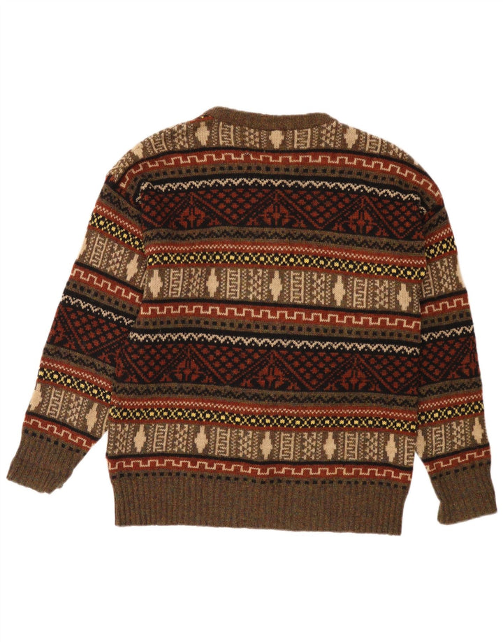 ESKIMO Dame sweater med rund hals, UK 18 XL Brown Fair Isle New Wool