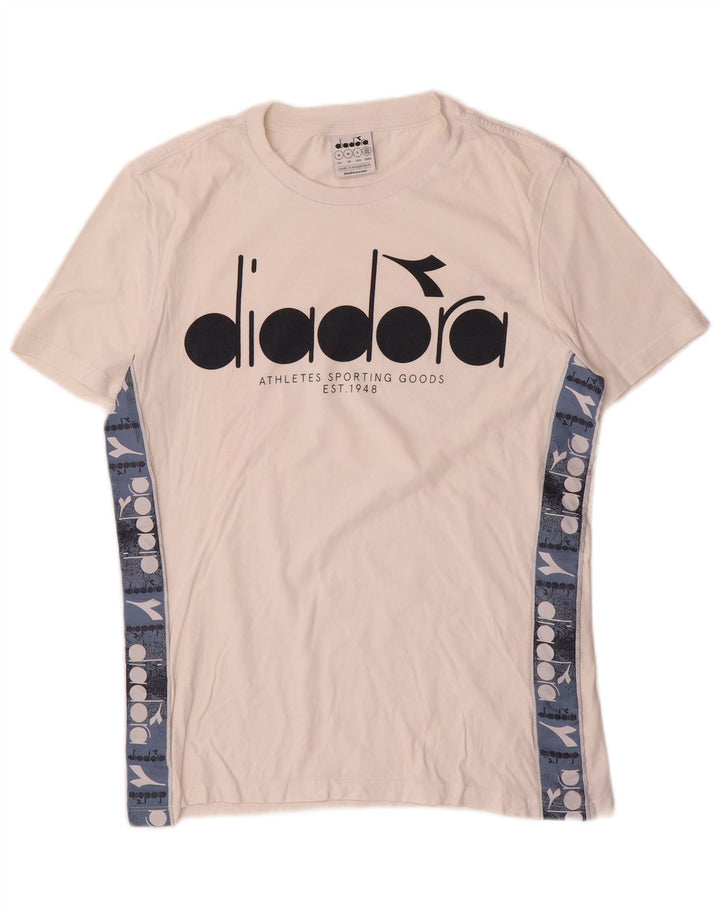 Diadora Herre grafisk T-shirt Top Medium White Colourblock Bomuld