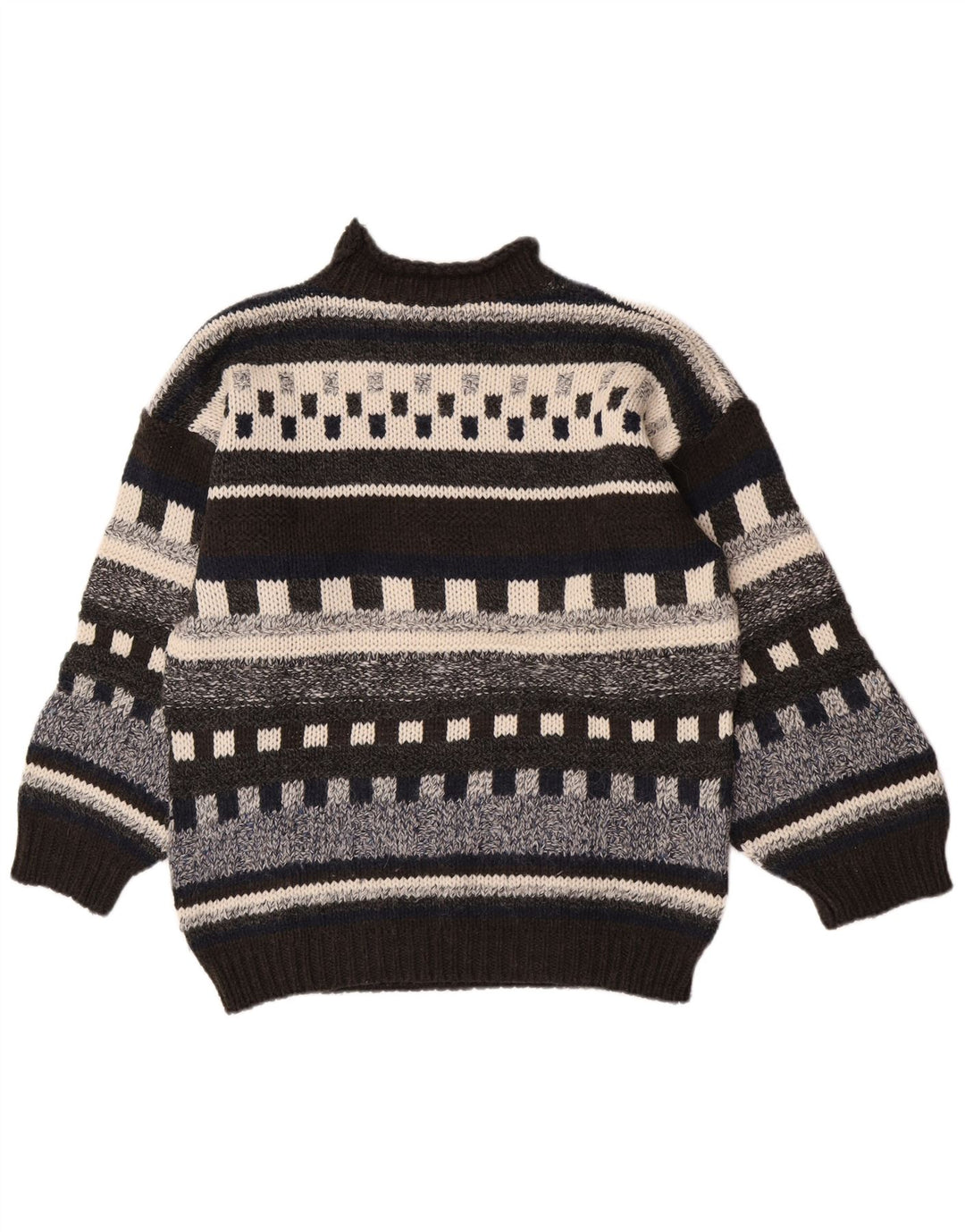 Vintage Herre Turtle Neck Jumper Sweater Medium Flerfarvet geometrisk uld